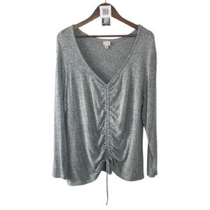 A New Day Gray V-Neck Ruched Women's Top// XXL